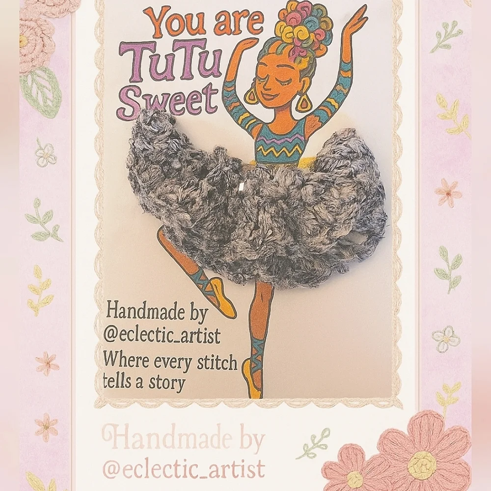 Handmade Tutu-Inspired Ballerina Knit Scrunchie Crochet gray New Hair Accessory